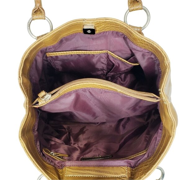 Tommy Hilfiger Tan/Light Brown Leather Shoulder Bag Purse Toe Faux Croc - Picture 5 of 8